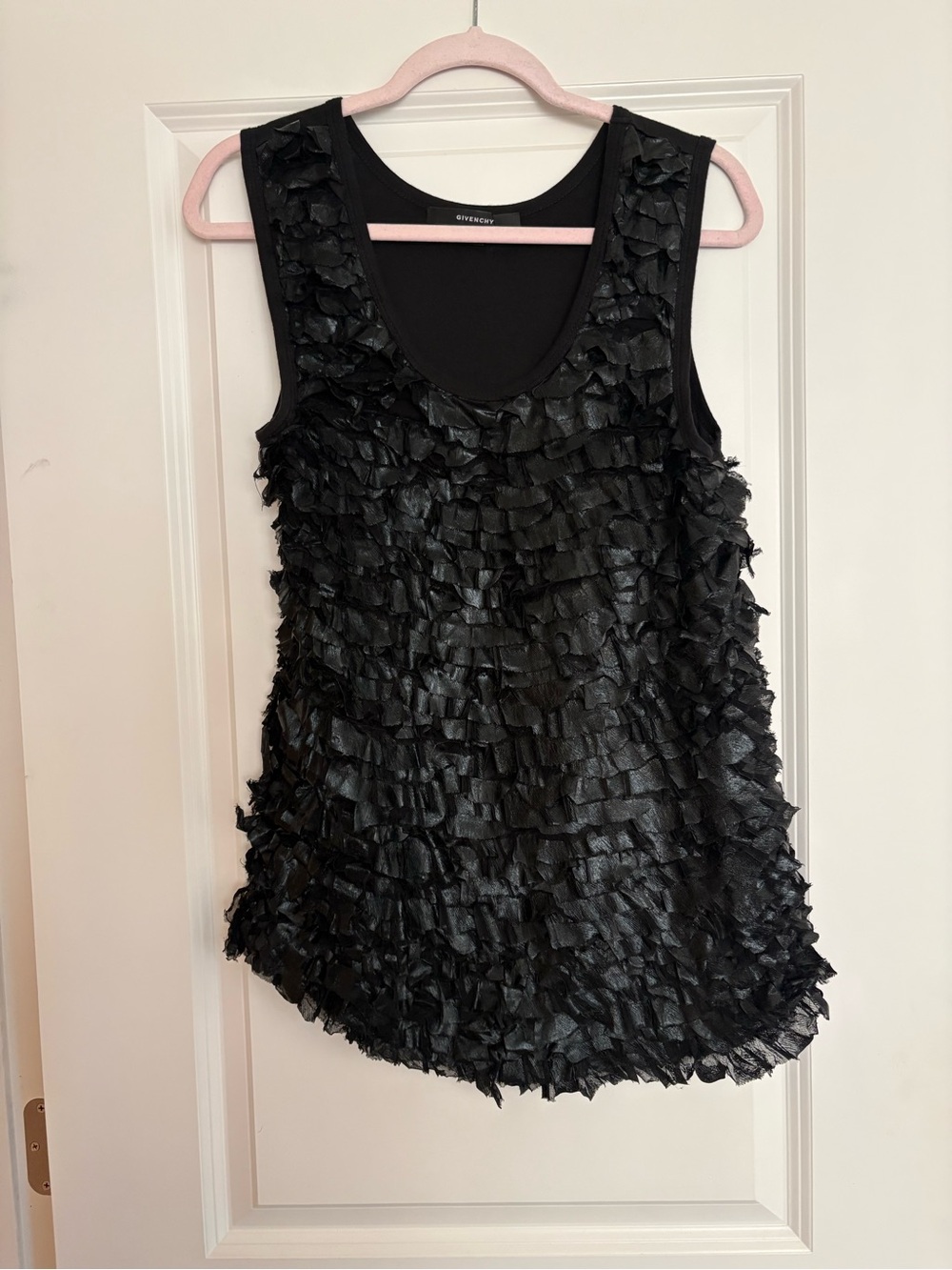Givenchy Black Textured Ruffle Tank